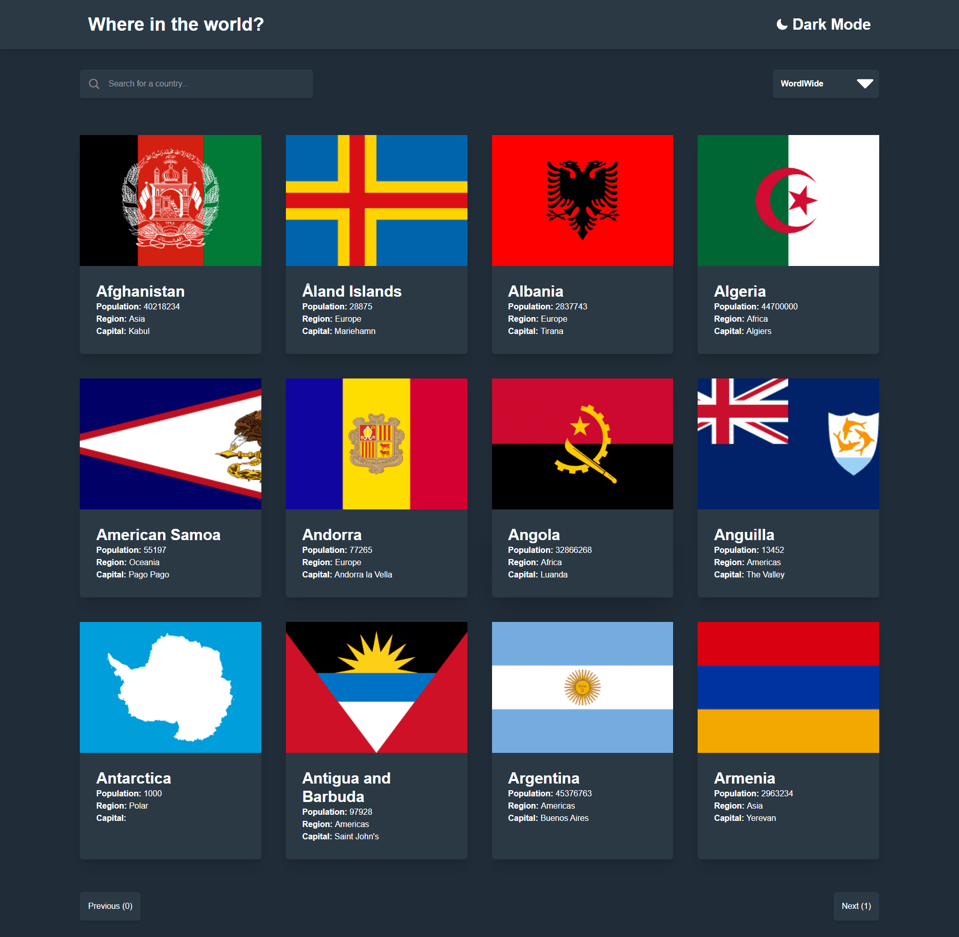 Screenshot of Rest Countries